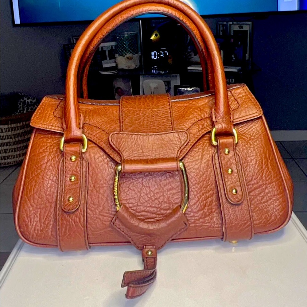 Dolce & Gabbana Vintage D Ring Tobacco Brown Pebbled Leather Satchel Bag